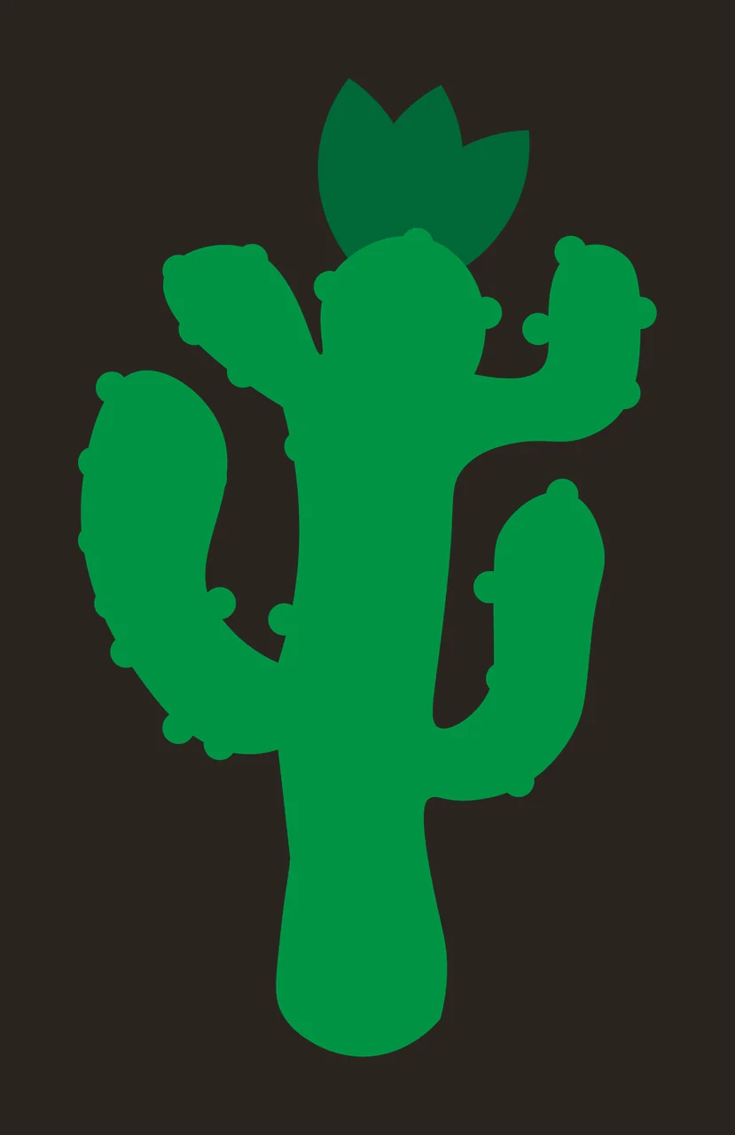 Cactus silhouette Illustration with green cactus, three arms, leafy top and small round spines contrast preview thumbnail