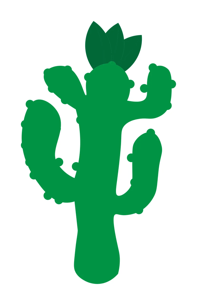 Cactus silhouette Illustration with green cactus, three arms, leafy top and small round spines