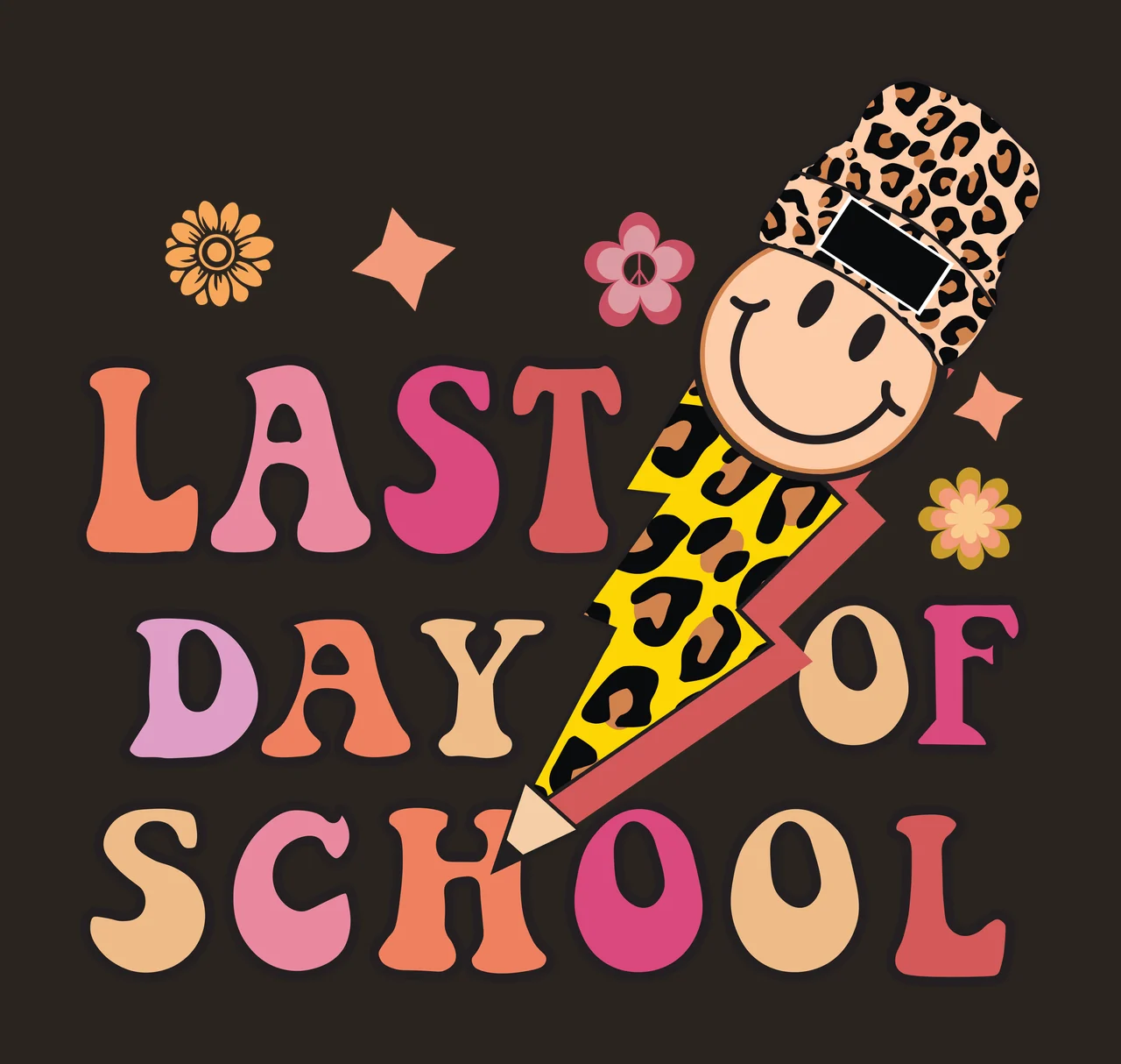 Last Day Of School Lightning Bolt Design lettering and flower contrast preview thumbnail