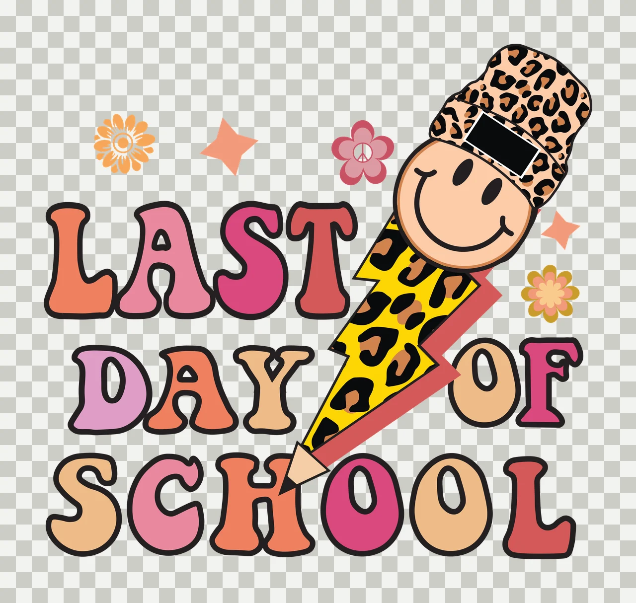 Last Day Of School Lightning Bolt Design lettering and flower transparency and detail preview thumbnail