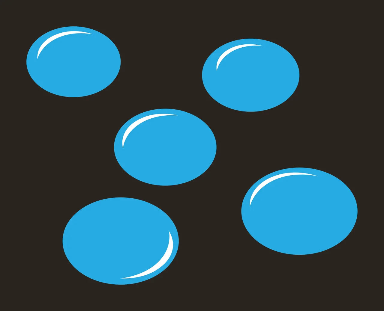 Water droplets Illustration with five oval shapes and white highlights in blue contrast preview thumbnail