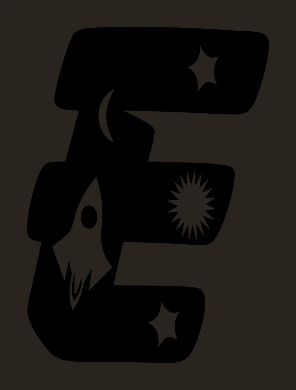 Space E Letter Filled With Rocket And Star contrast preview thumbnail