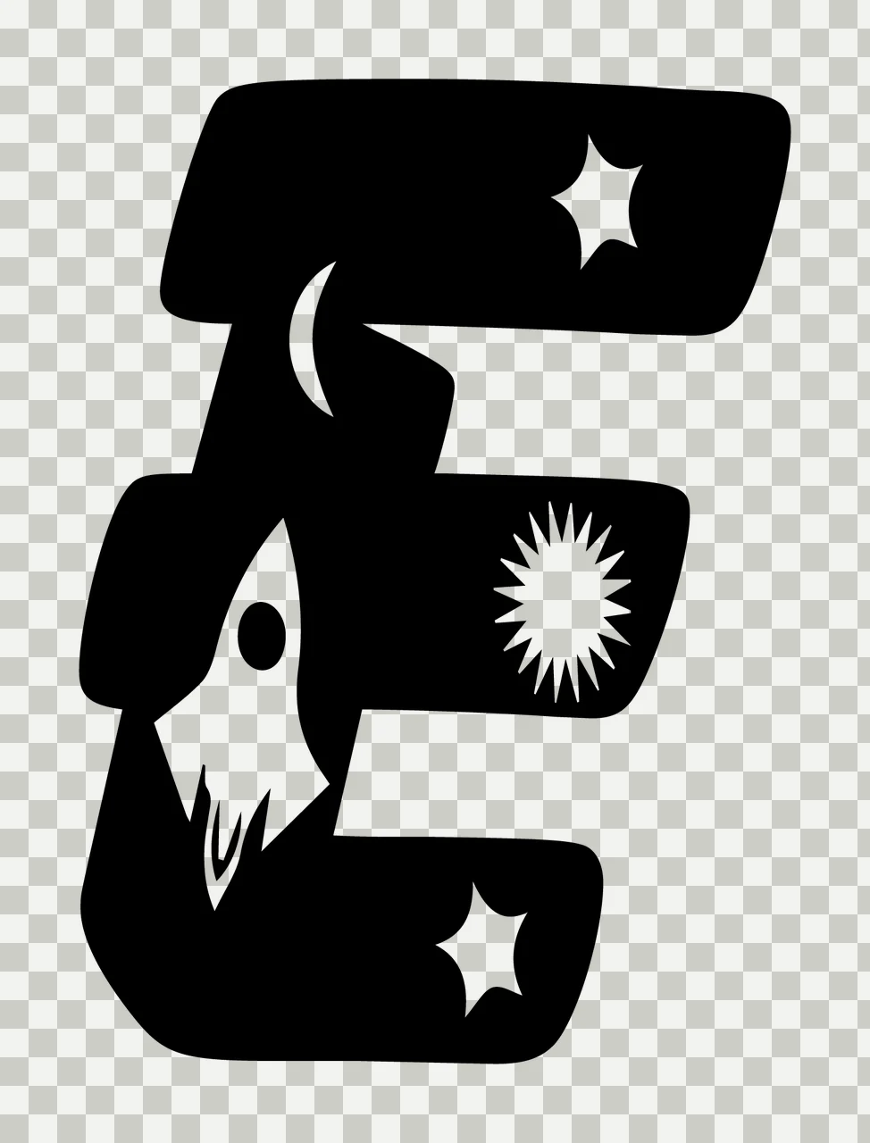 Space E Letter Filled With Rocket And Star transparency and detail preview thumbnail
