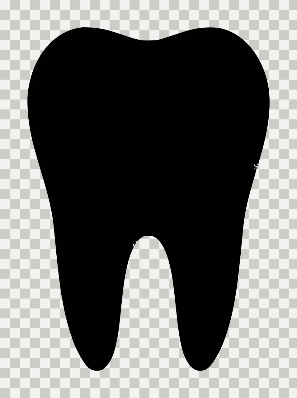 Molar tooth silhouette Illustration with two roots and rounded crown in black and white transparency and detail preview thumbnail
