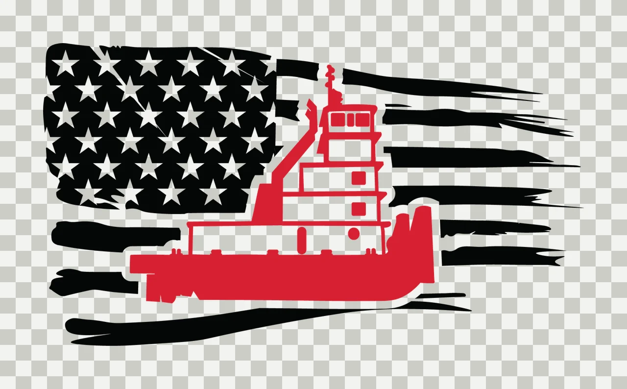 Can Glass Wrap Tugboat Graphic With Distressed Flag transparency and detail preview thumbnail
