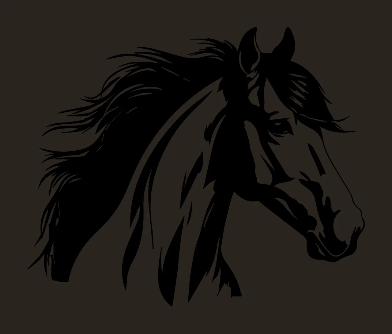 Horse Head Silhouette In Black Ink viewing mane ear eye snout contrast preview thumbnail