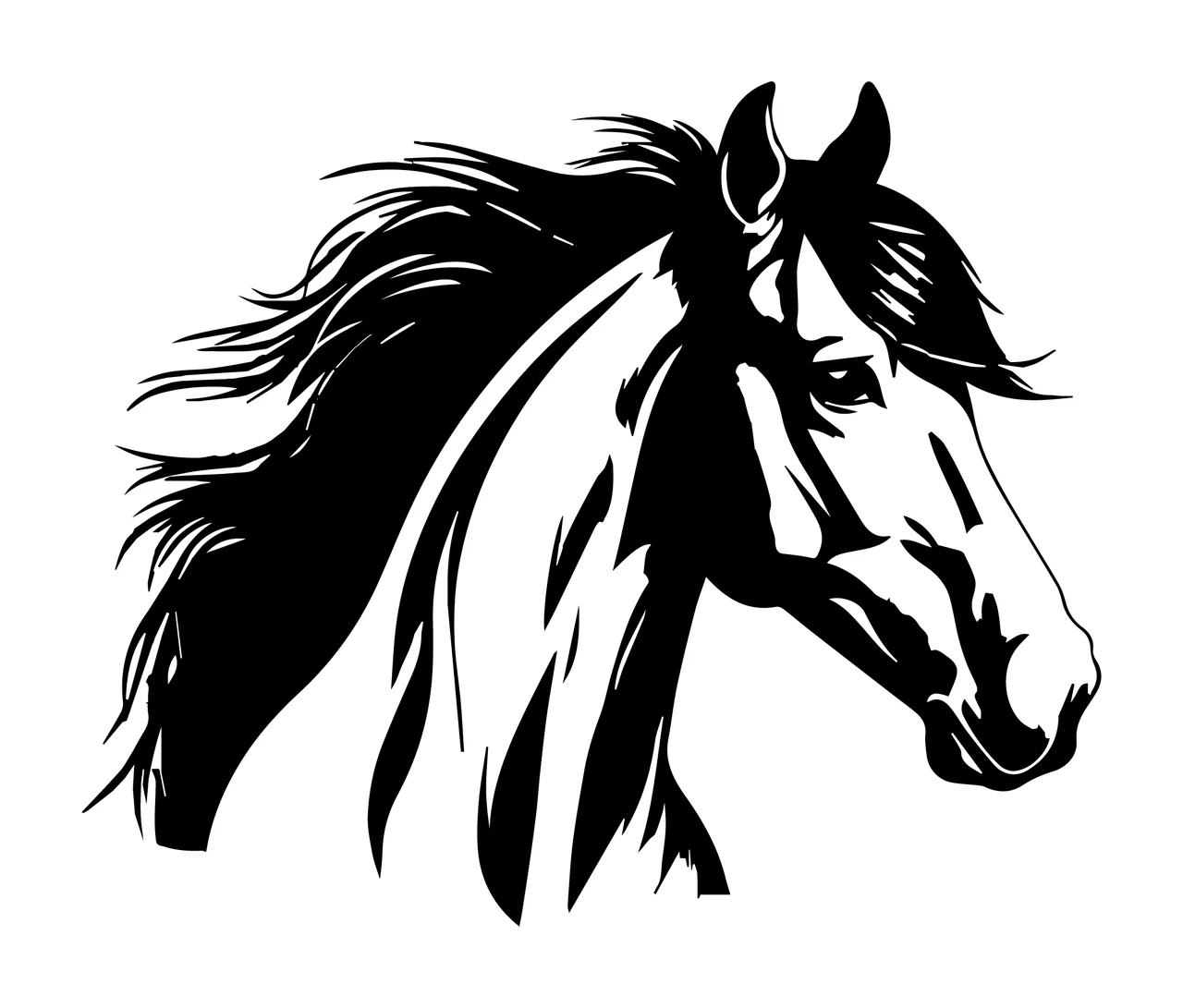 Horse Head Silhouette In Black Ink viewing mane ear eye snout