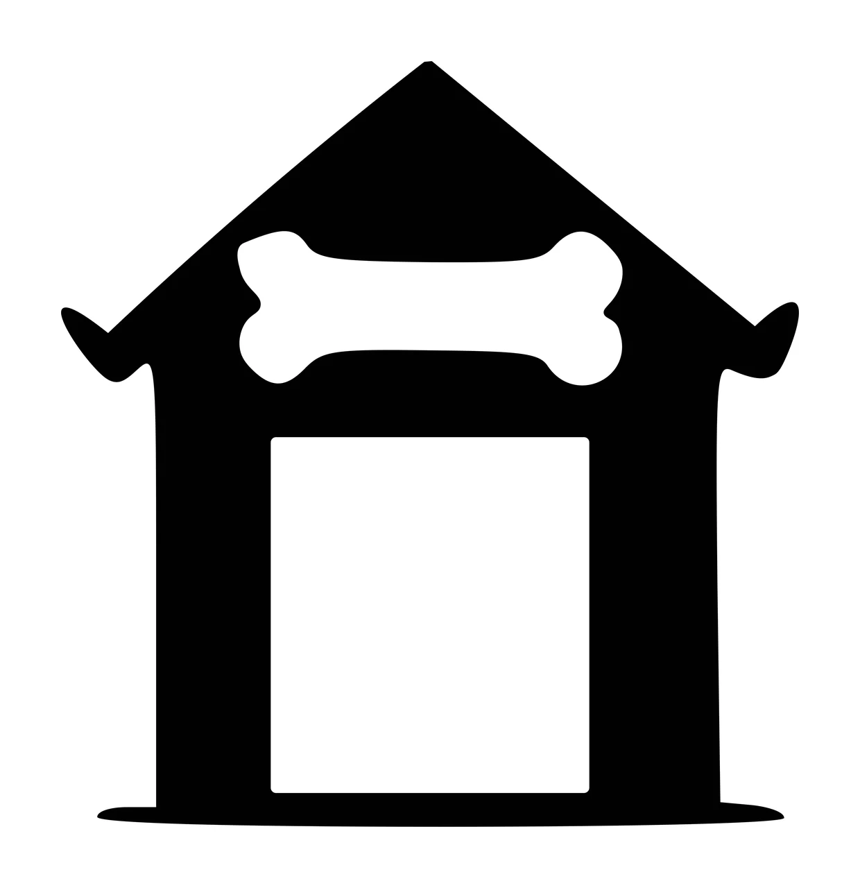 Black doghouse silhouette with white bone cutout Illustration with rectangular doorway