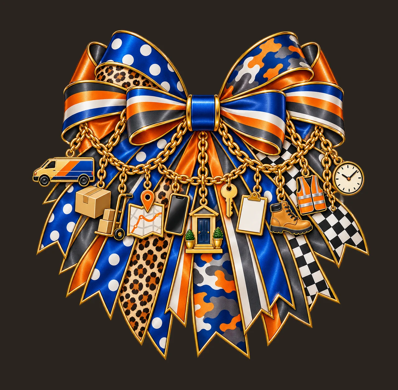 Delivery Driver Bow Charm PNG, Gold Chain Charms, Transparent Sublimation Design, Digital Download contrast preview thumbnail