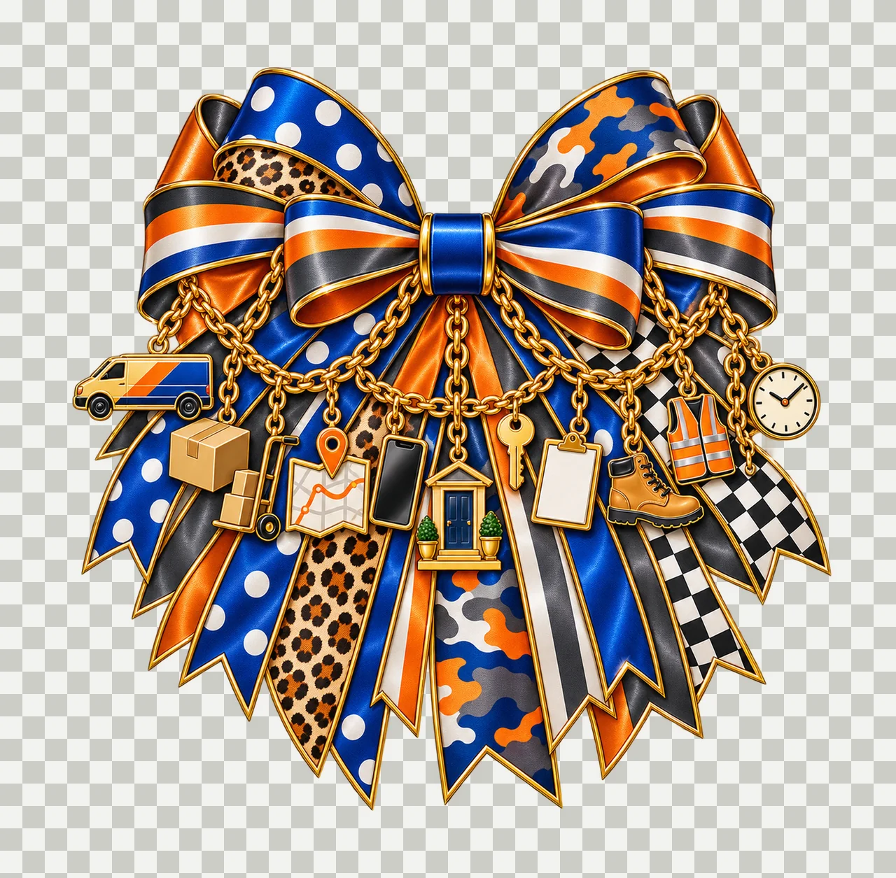 Delivery Driver Bow Charm PNG, Gold Chain Charms, Transparent Sublimation Design, Digital Download transparency and detail preview thumbnail