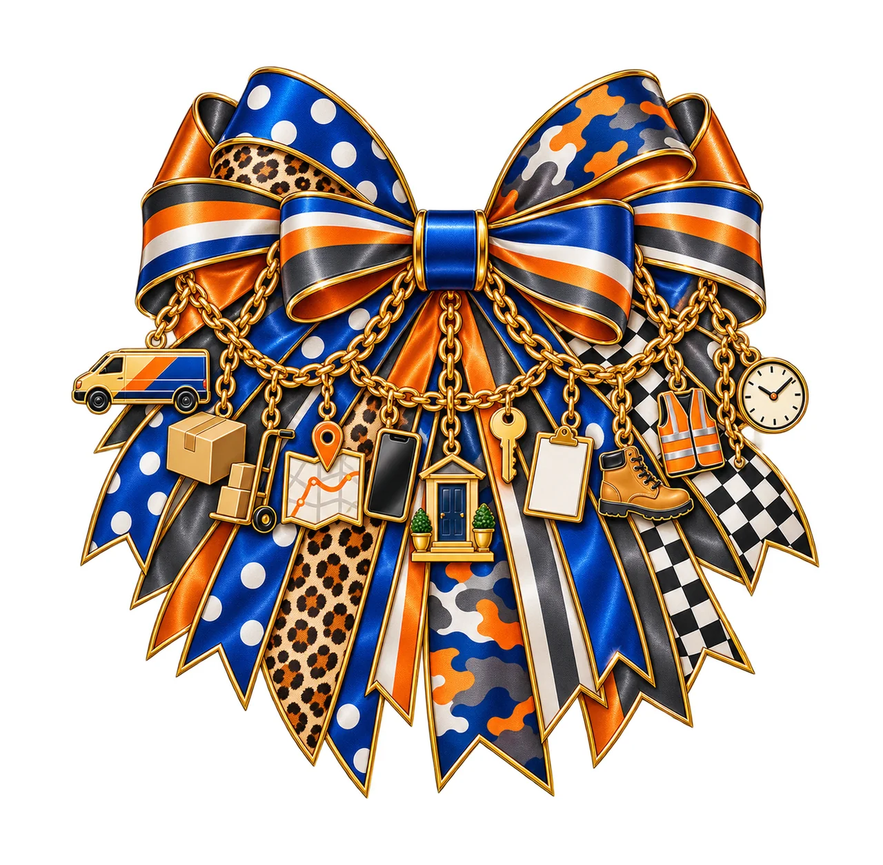 Delivery Driver Bow Charm PNG, Gold Chain Charms, Transparent Sublimation Design, Digital Download