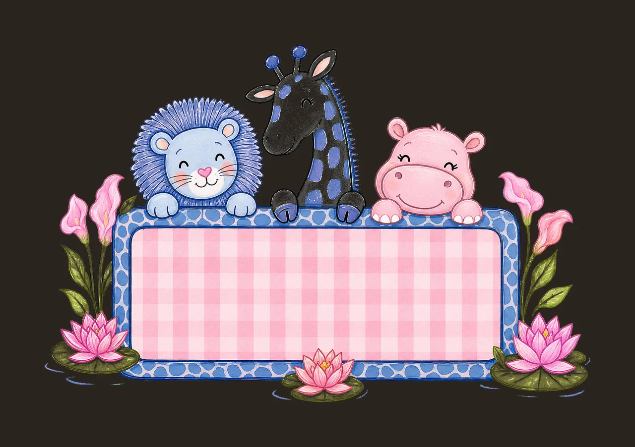 Hippo giraffe and lion trio with Name Patch girl Variation F contrast preview thumbnail