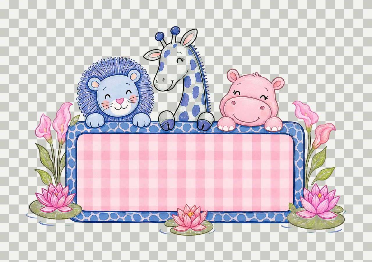 Hippo giraffe and lion trio with Name Patch girl Variation F transparency and detail preview thumbnail