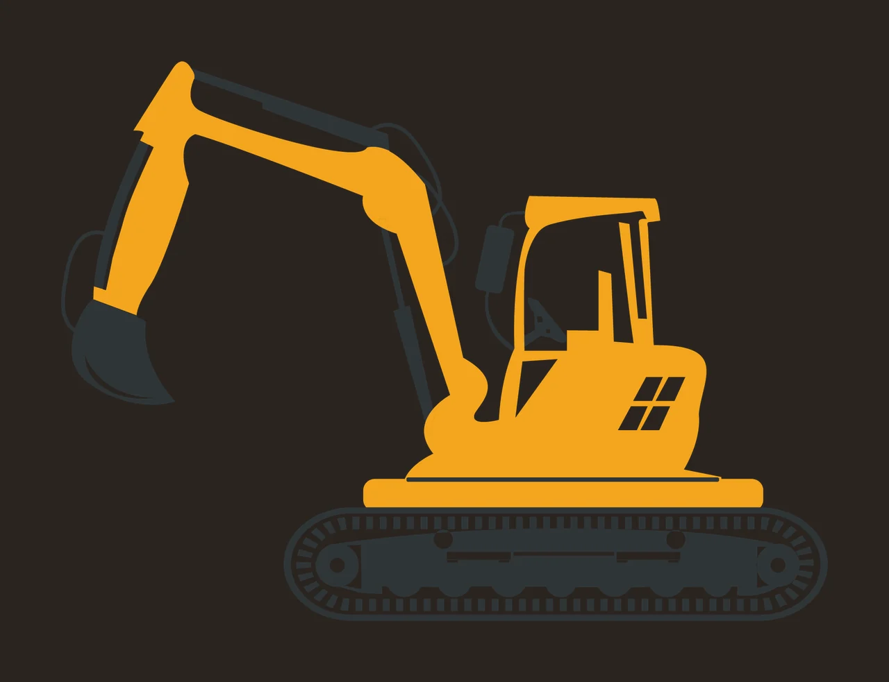 Construction Black Silhouette Excavator With Tracks stationary contrast preview thumbnail