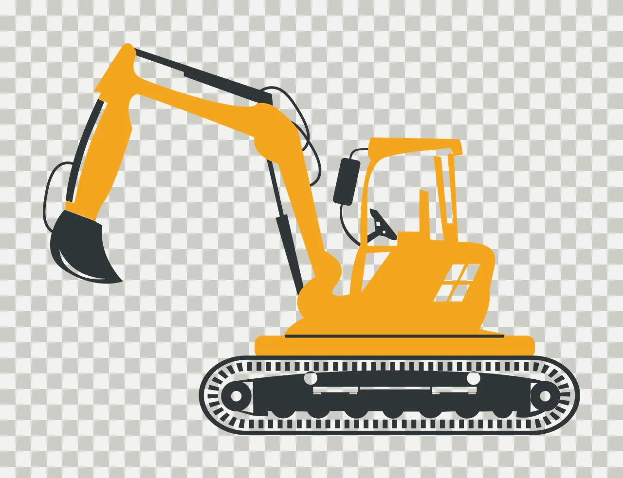 Construction Black Silhouette Excavator With Tracks stationary transparency and detail preview thumbnail