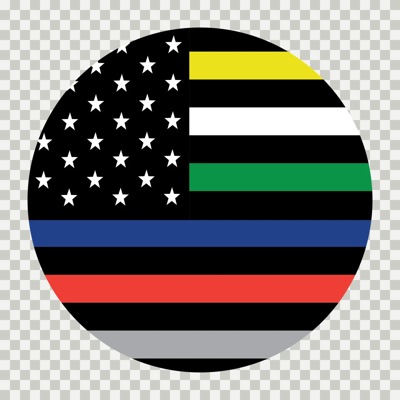 American flag variation Illustration with stars, horizontal stripes, thin blue line and thin red line in black transparency and detail preview thumbnail