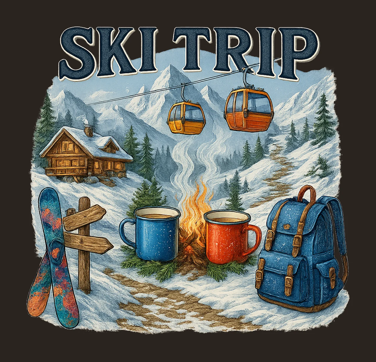 Ski Trip Essentials Watercolor Artwork Set Winter Vacation contrast preview thumbnail