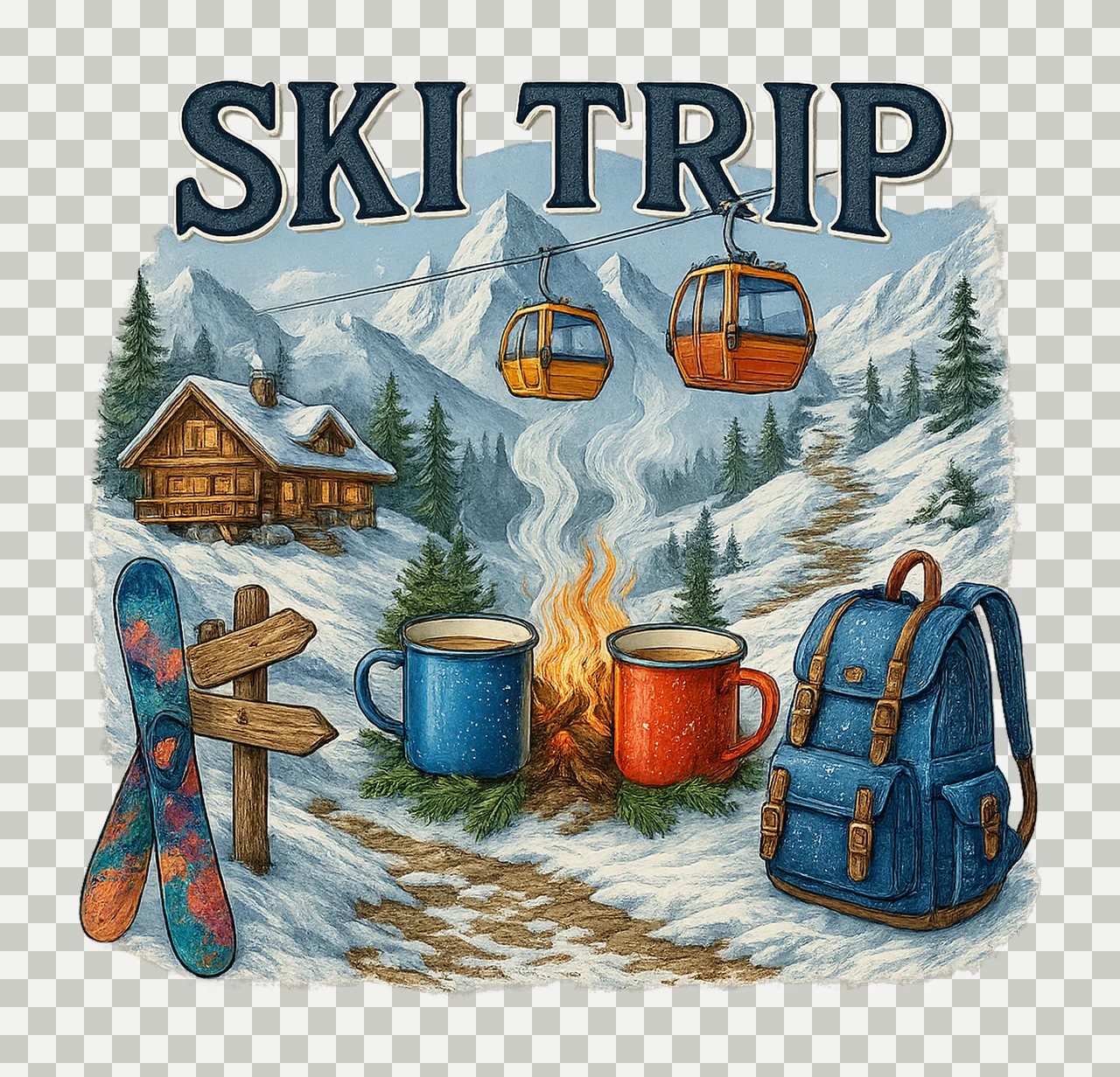 Ski Trip Essentials Watercolor Artwork Set Winter Vacation transparency and detail preview thumbnail