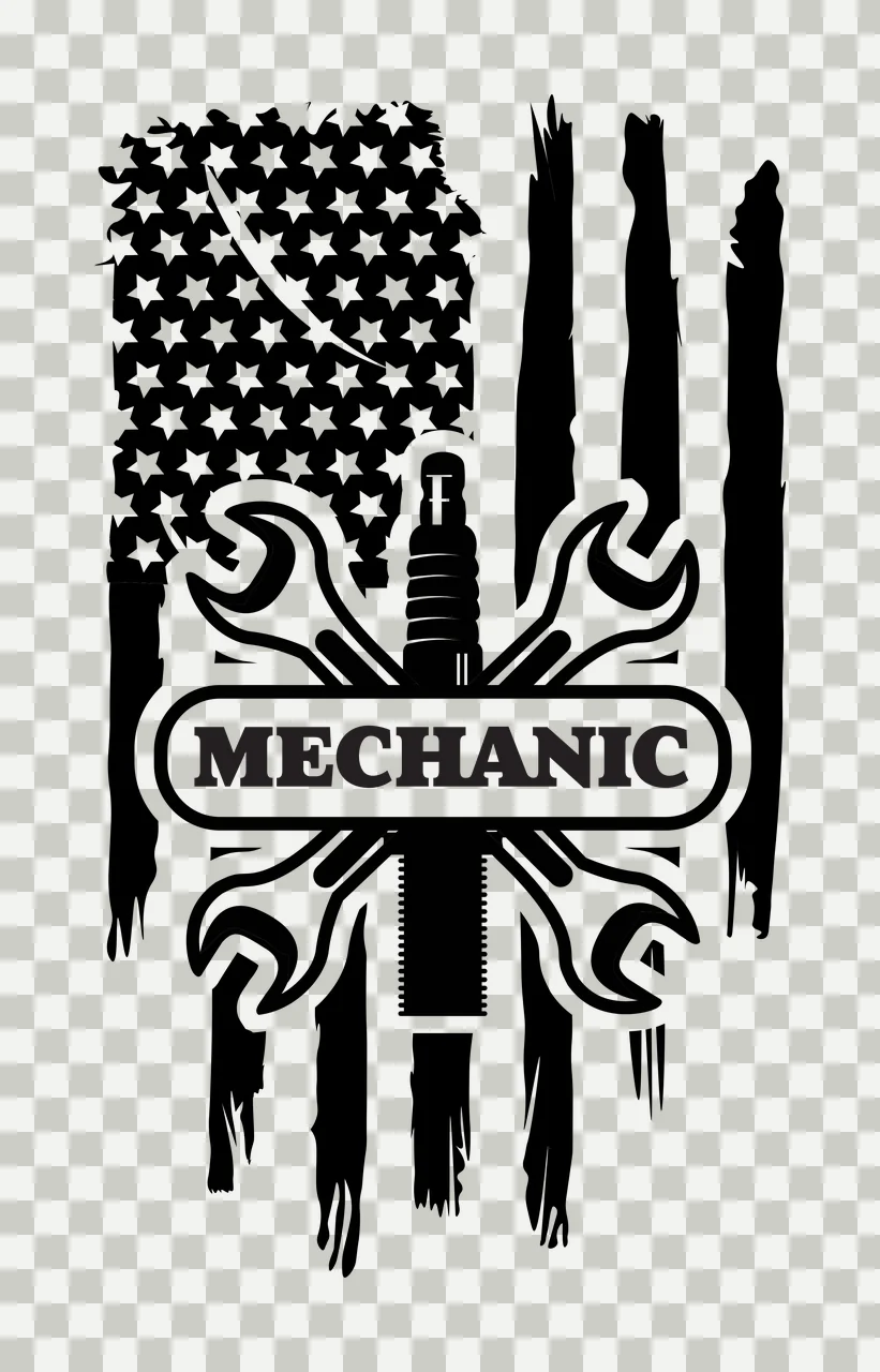 Mechanic Logo Wrench And Spark Plug crossed wrenches flag stars transparency and detail preview thumbnail
