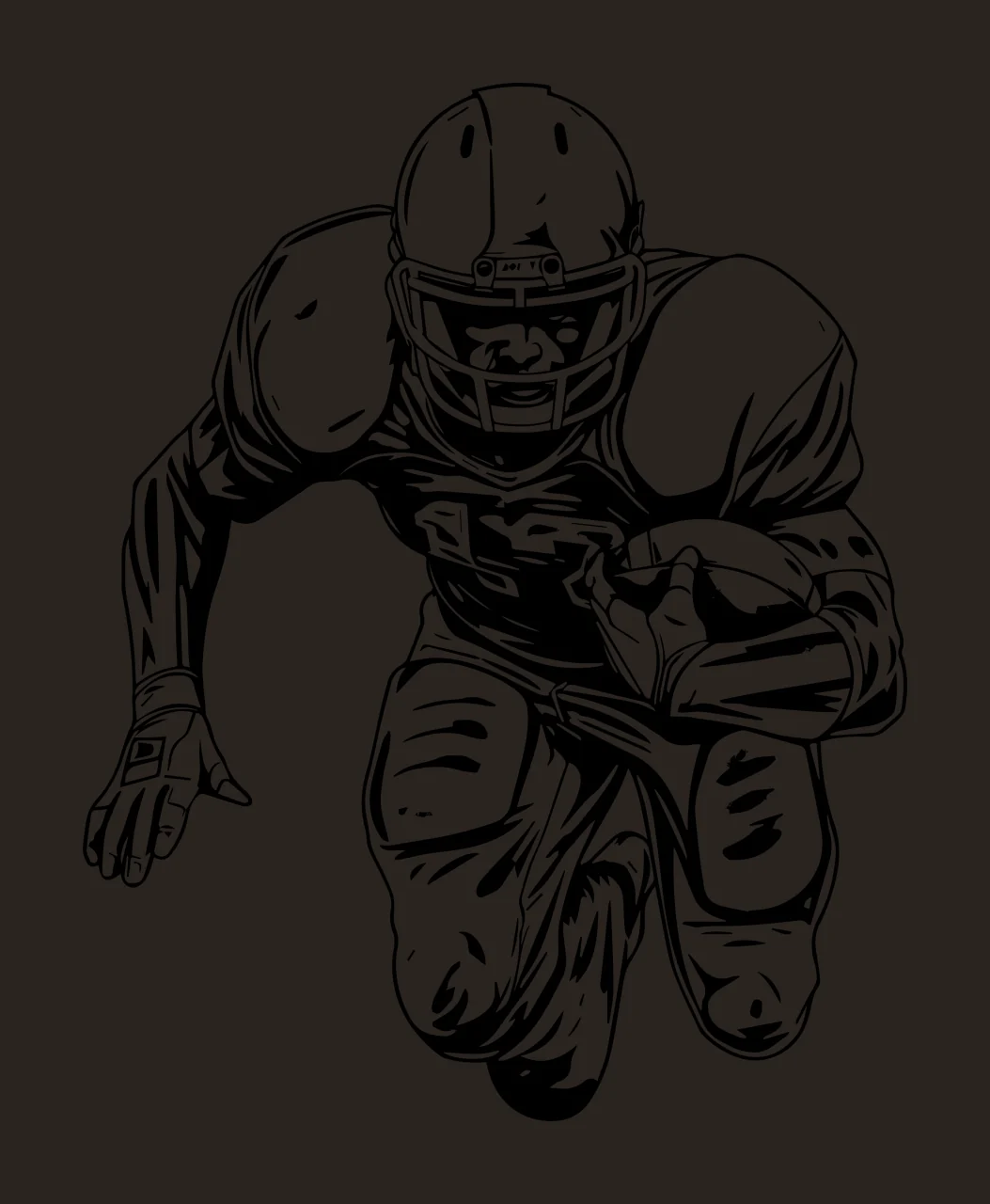 Football Player Running With Ball helmet protective gear line art contrast preview thumbnail