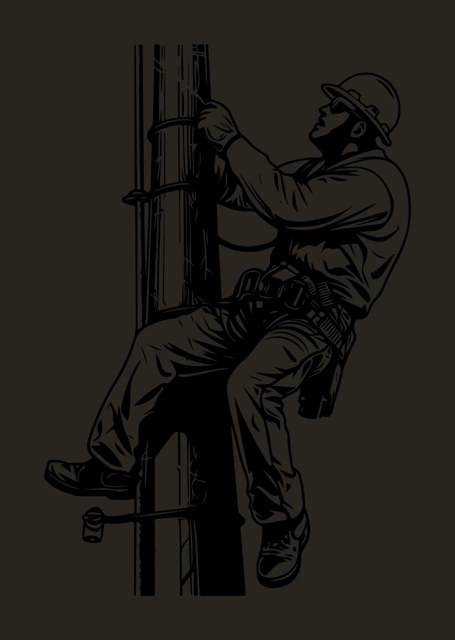 Black Silhouette Worker Climbing Pole harness helmet white contrast preview thumbnail