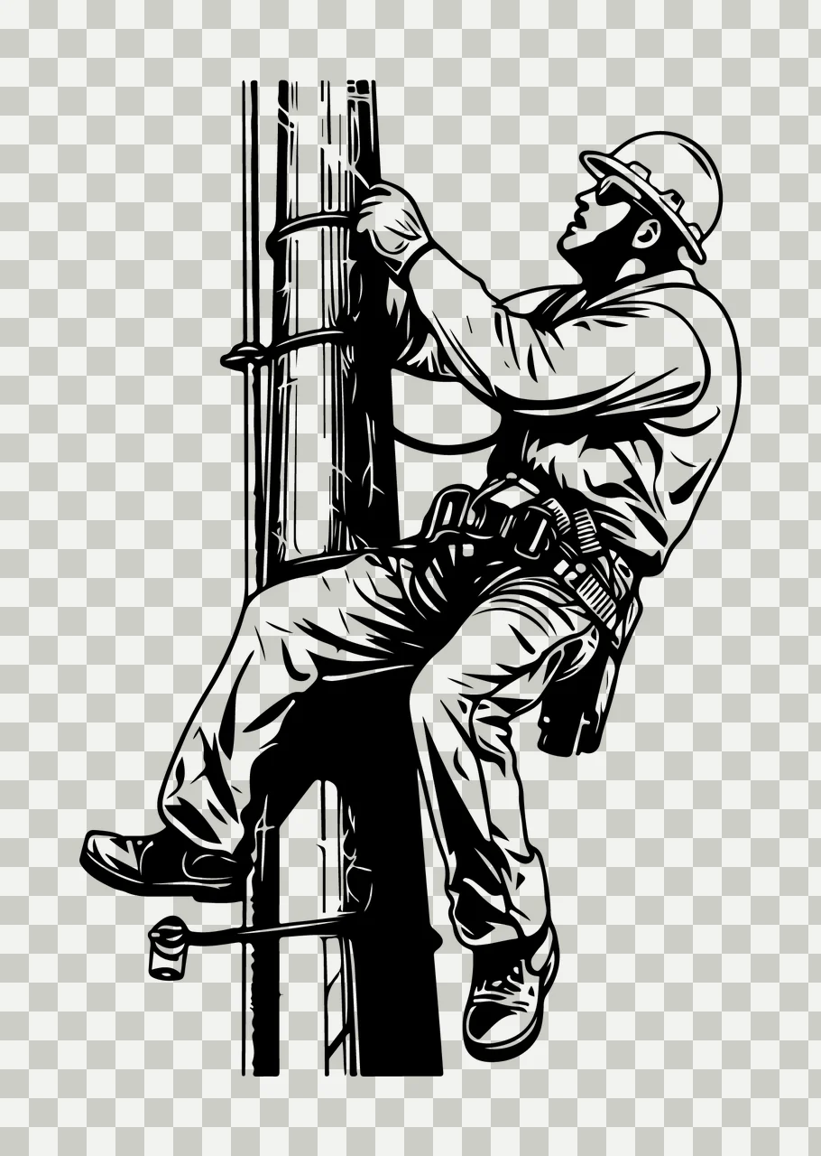 Black Silhouette Worker Climbing Pole harness helmet white transparency and detail preview thumbnail