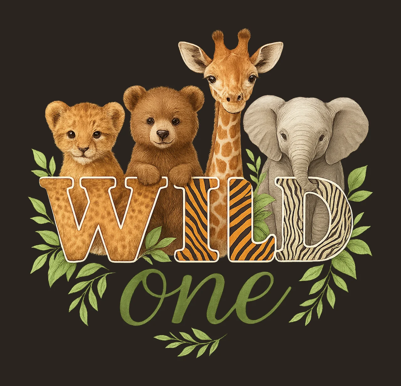Wild One Baby Safari Animals Watercolor 1st Birthday Design contrast preview thumbnail