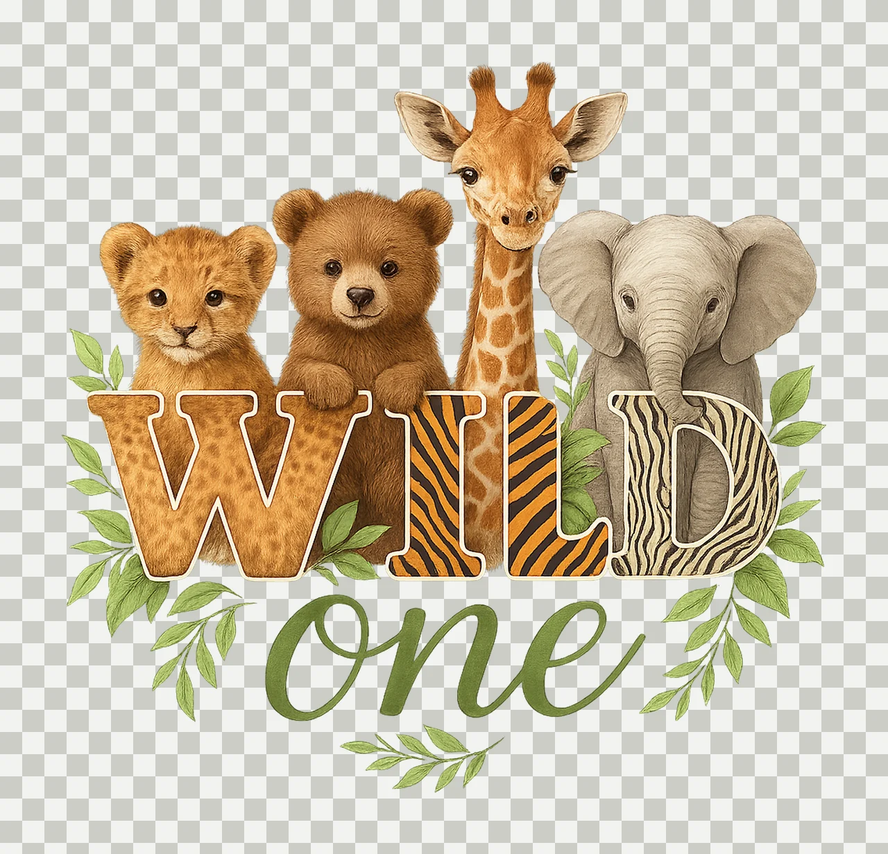 Wild One Baby Safari Animals Watercolor 1st Birthday Design transparency and detail preview thumbnail