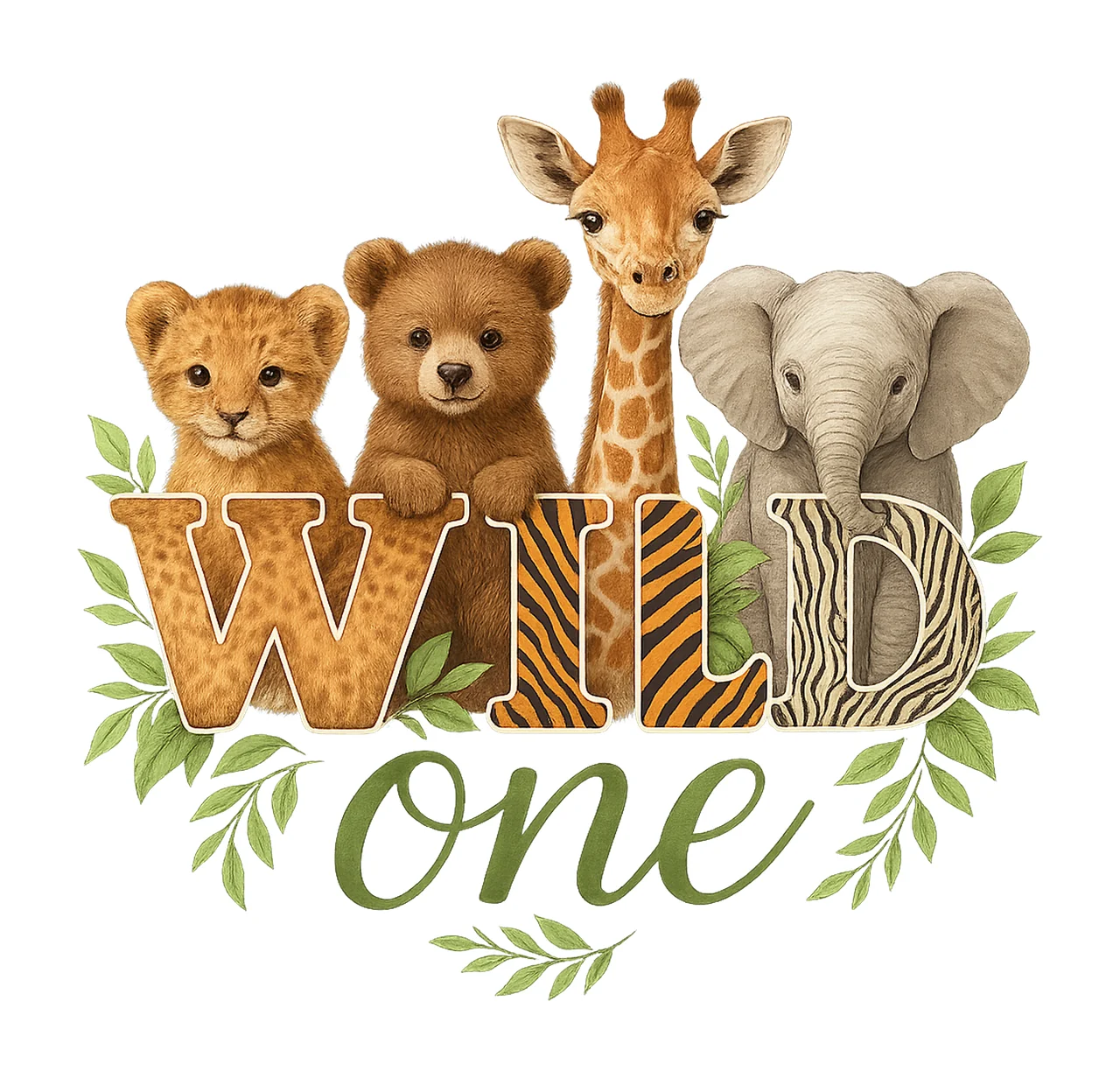 Wild One Baby Safari Animals Watercolor 1st Birthday Design