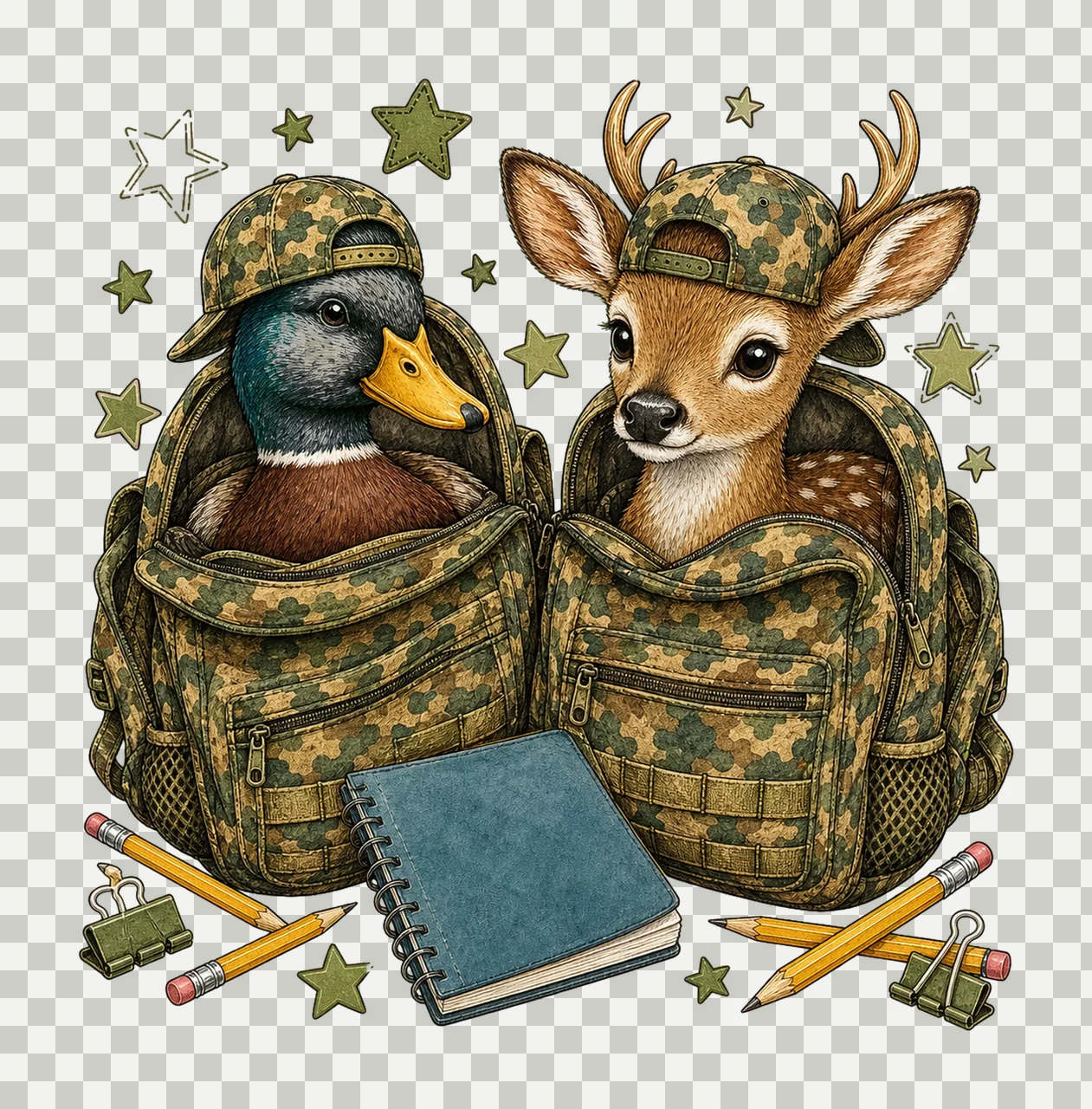 Recess Deer Duck School Doodle Kids sublimation Variation D transparency and detail preview thumbnail