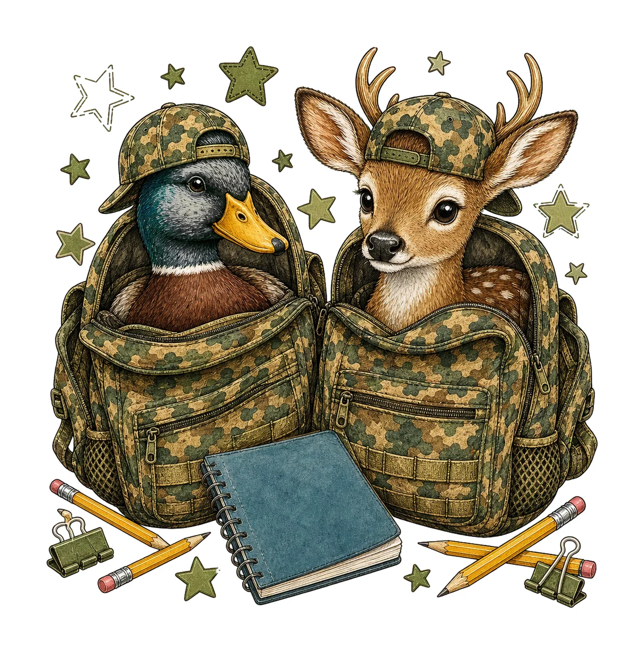 Recess Deer Duck School Doodle Kids sublimation Variation D