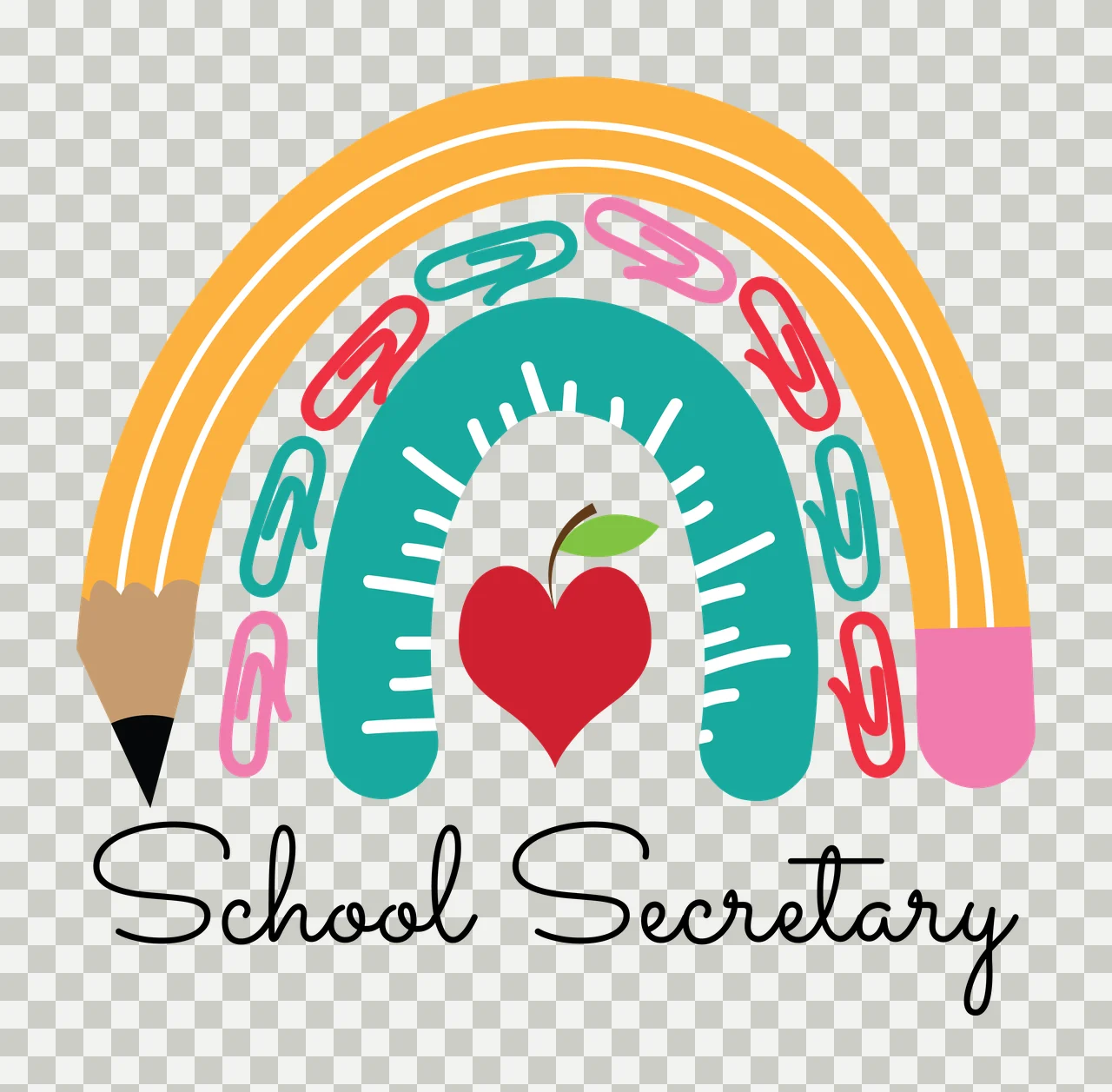 School Secretary Rainbow Paperclip Graphic heart minimalist transparency and detail preview thumbnail