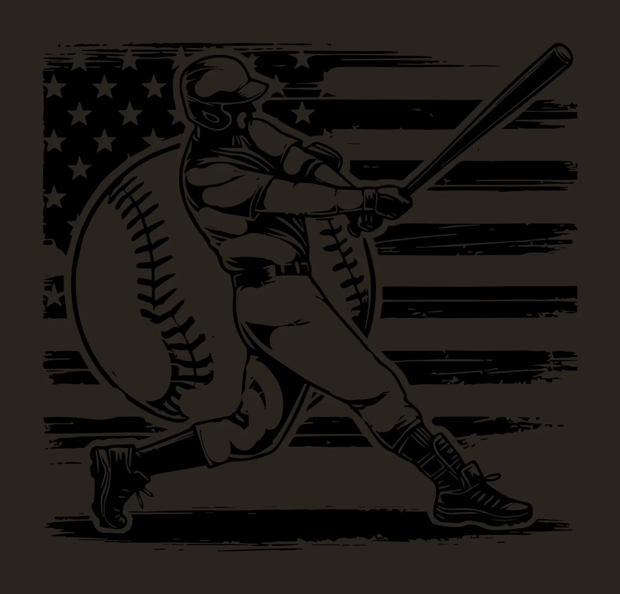 Baseball Player Flag Player Swinging Over bat black white sports contrast preview thumbnail