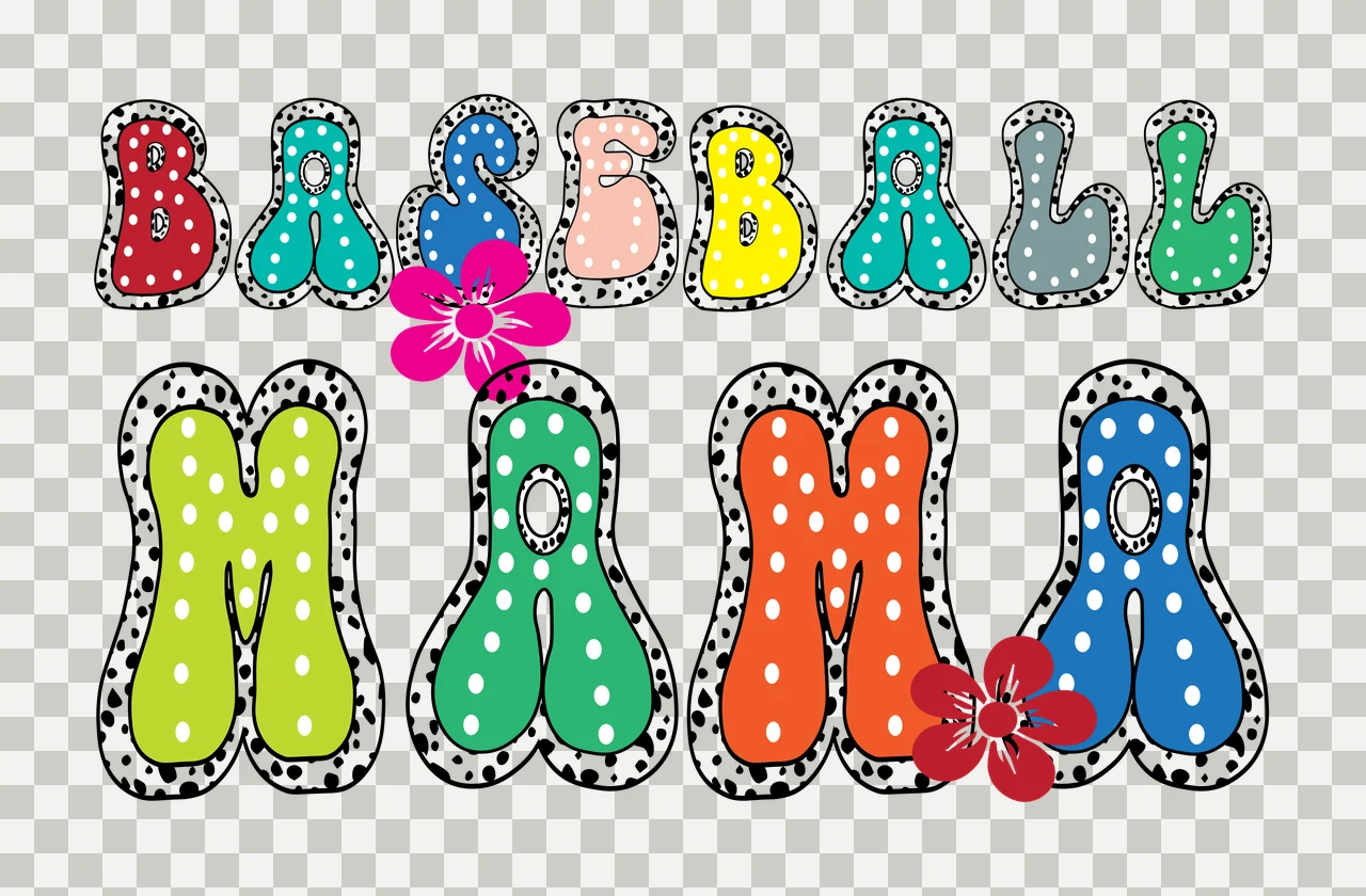 Baseball Mama Retro Rounded Typography Design Stylize Flower transparency and detail preview thumbnail