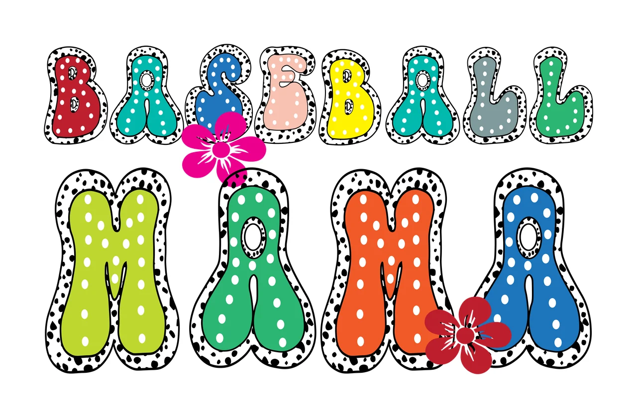 Baseball Mama Retro Rounded Typography Design Stylize Flower