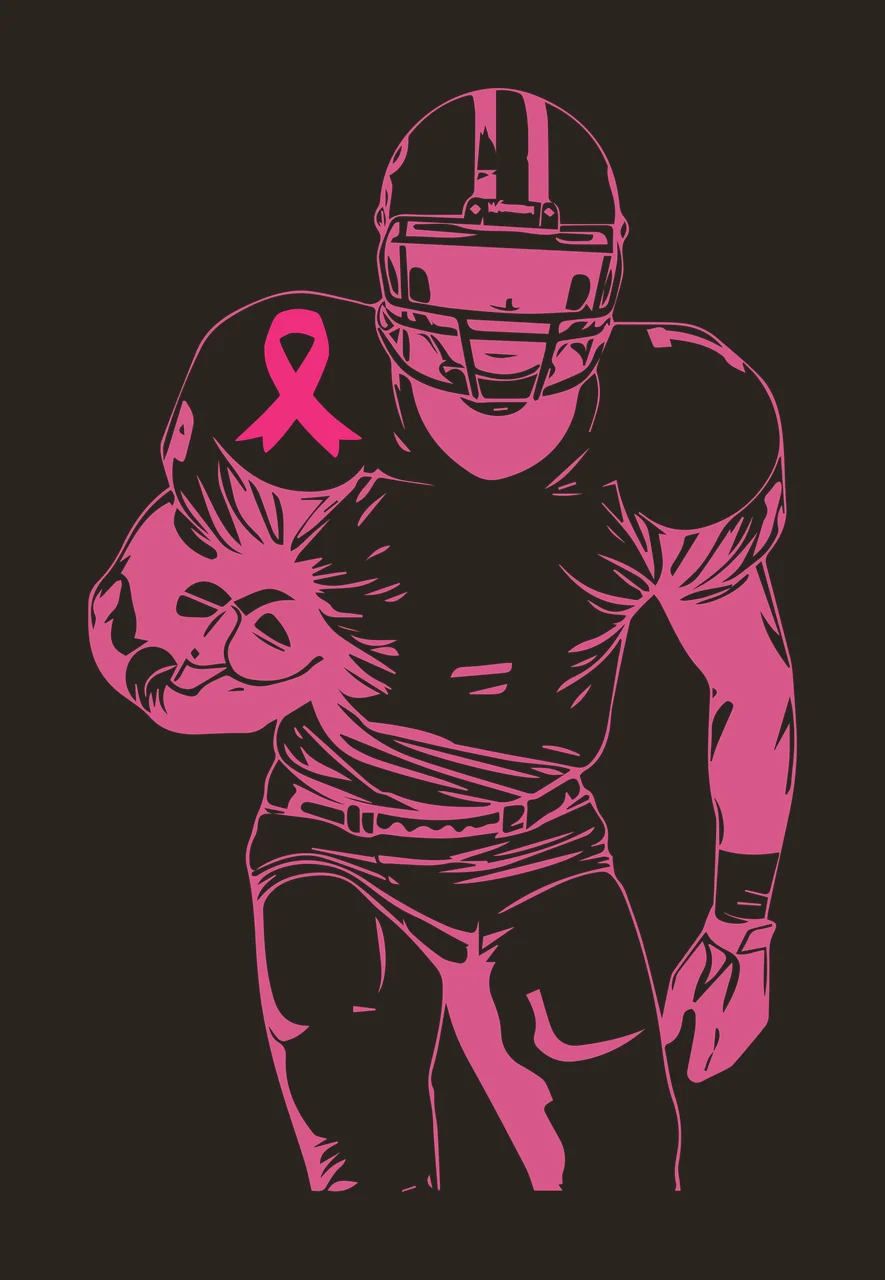 Football Player With Awareness Ribbon helmet black and white contrast preview thumbnail