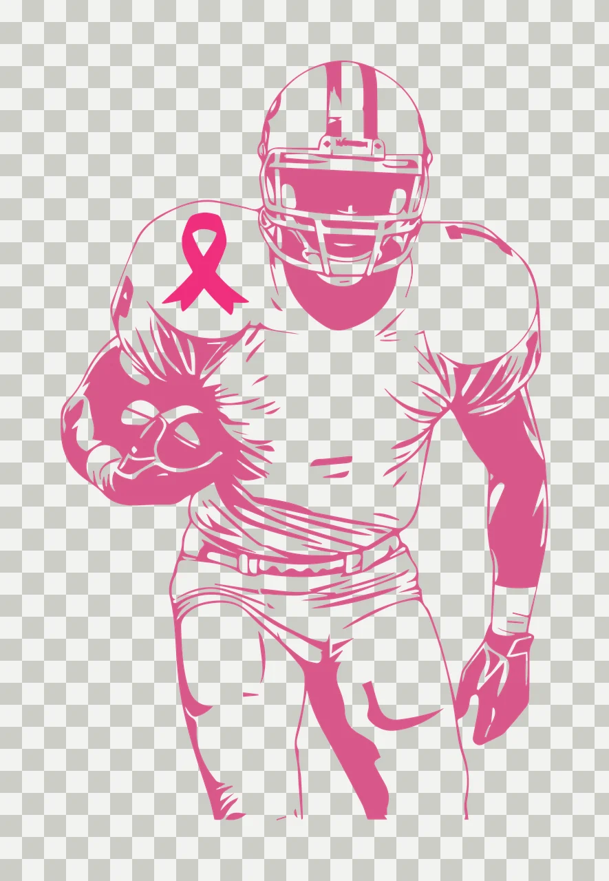Football Player With Awareness Ribbon helmet black and white transparency and detail preview thumbnail