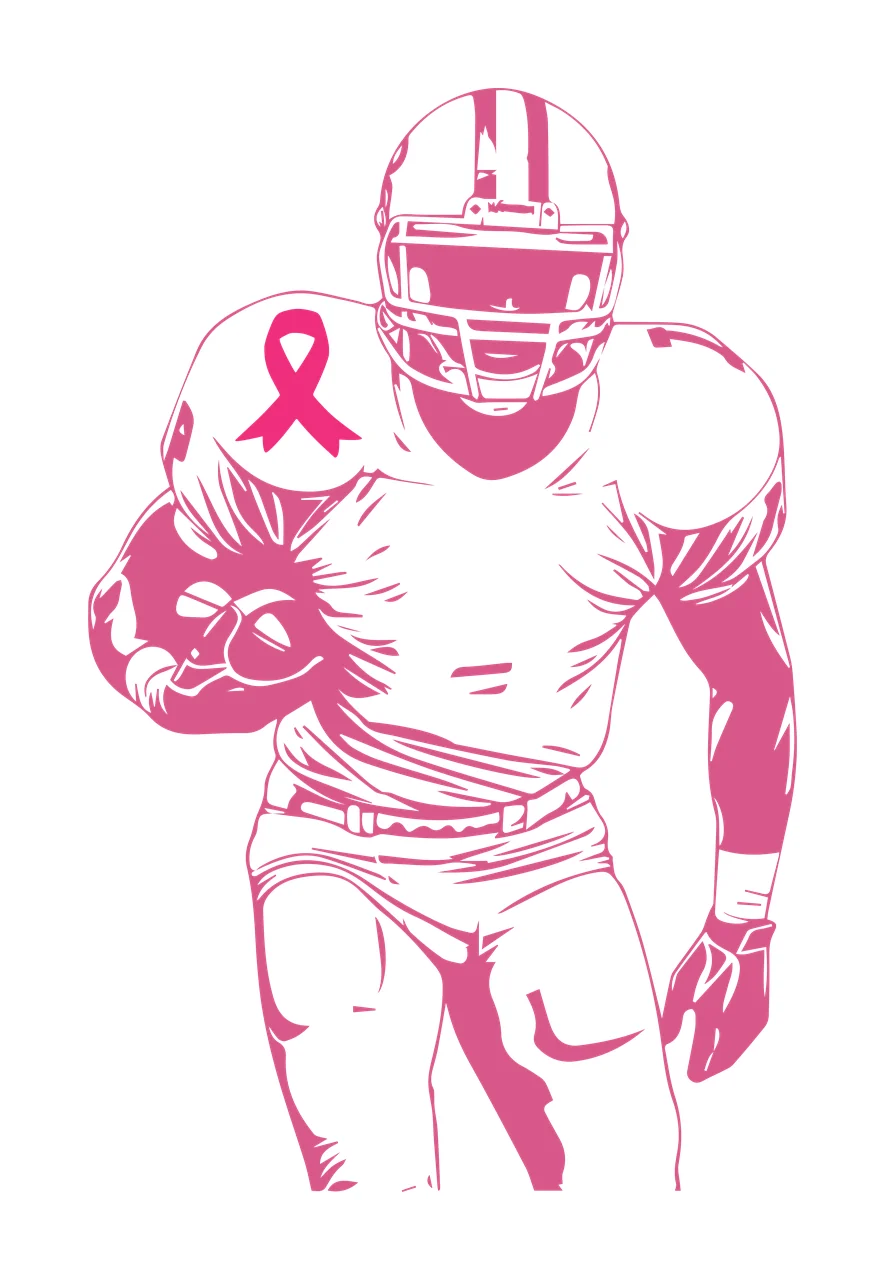 Football Player With Awareness Ribbon helmet black and white