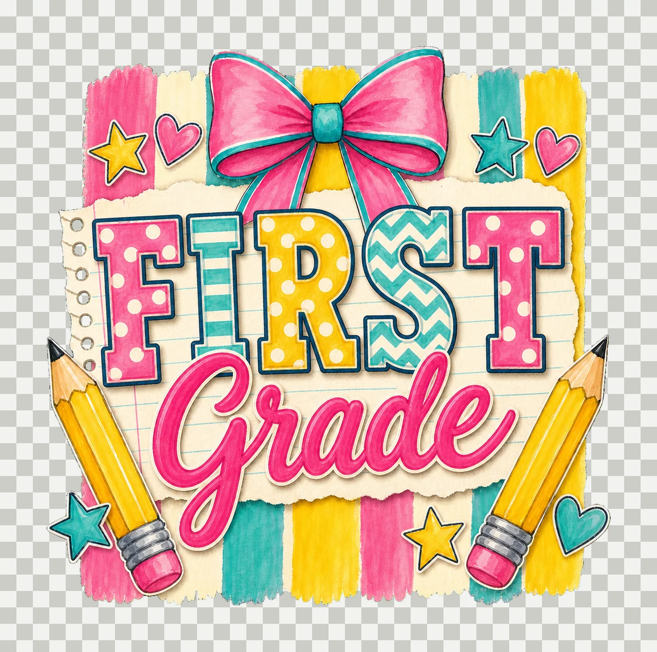 Striped Back To School Pre Kindergarten First Variation B transparency and detail preview thumbnail