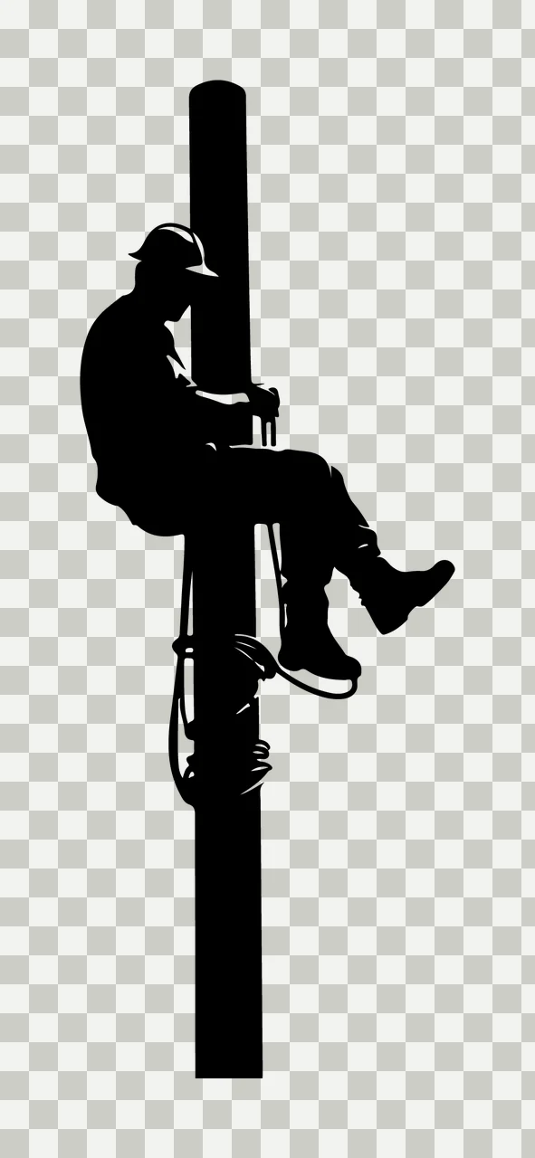 Worker Silhouette On Utility Pole climbing safety gear helmet transparency and detail preview thumbnail