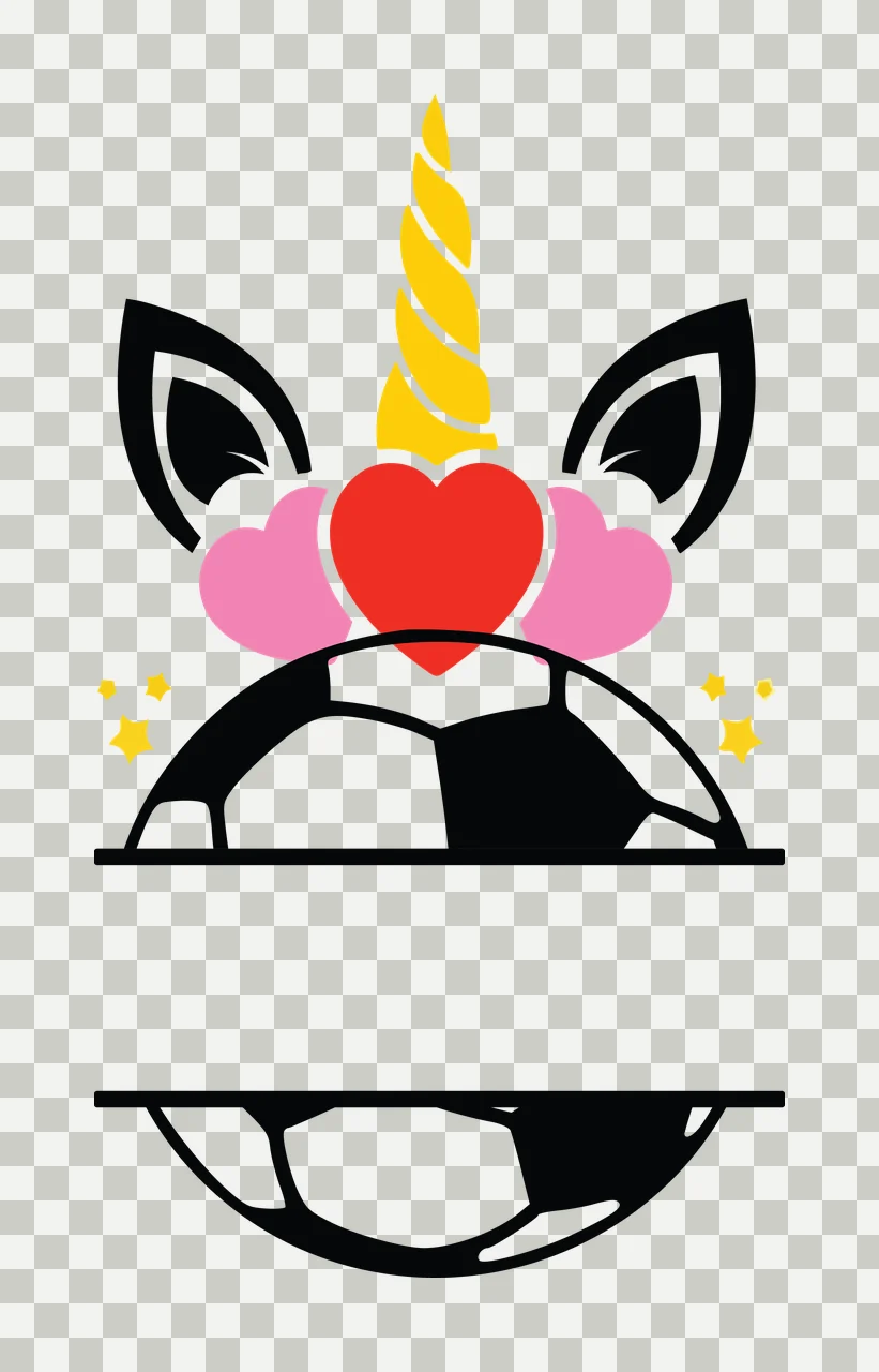 Soccer Unicorn Black And White Face Silhouette horn ears Variation transparency and detail preview thumbnail