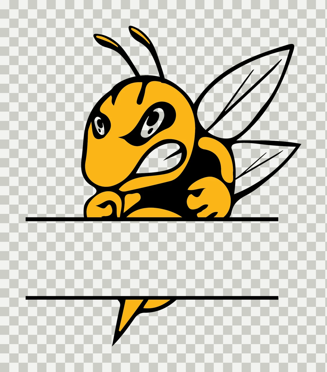 Bee Silhouette With Blank Banner wings black insect frame and white transparency and detail preview thumbnail