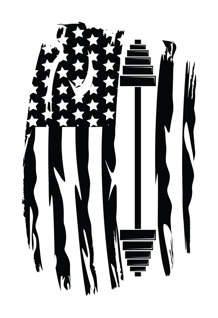 Flag Barbell Distressed Graphic Art stars stripes black white