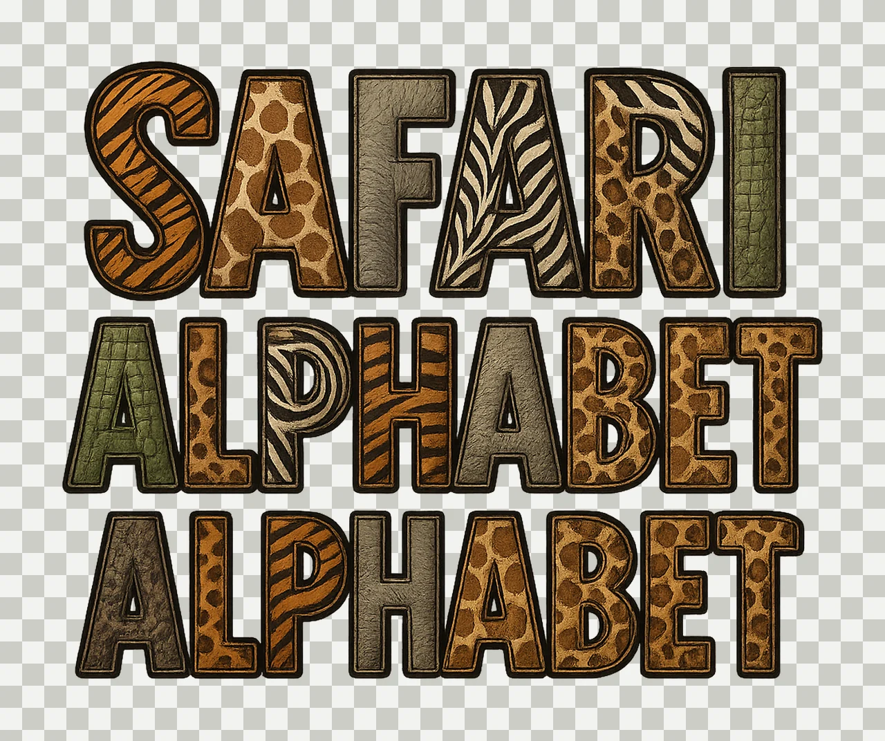 Safari Animal Print Alphabet Letters Zoo Wild Animal Letters transparency and detail preview thumbnail