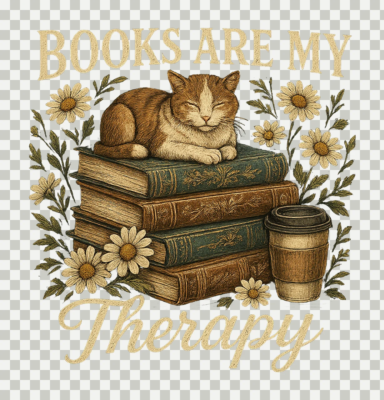 Retro Floral Book Lover Sublimation Design Vintage Books transparency and detail preview thumbnail