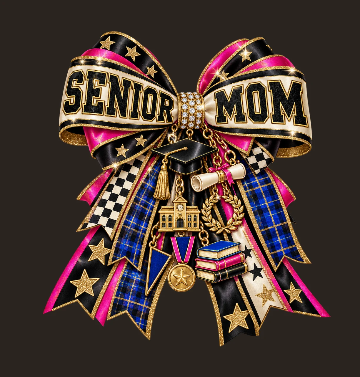 Senior Mom Bow Charm PNG, Patterned Varsity Mom Ribbon Clipart, Transparent Sublimation Digital Download contrast preview thumbnail