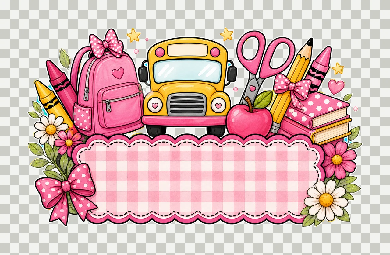 Girly Back to School Name Plate Kids Name Plate Variation A transparency and detail preview thumbnail