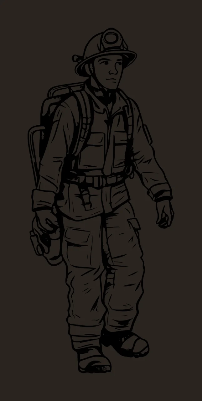 Emergency Worker In Protective Uniform person walking helmet contrast preview thumbnail