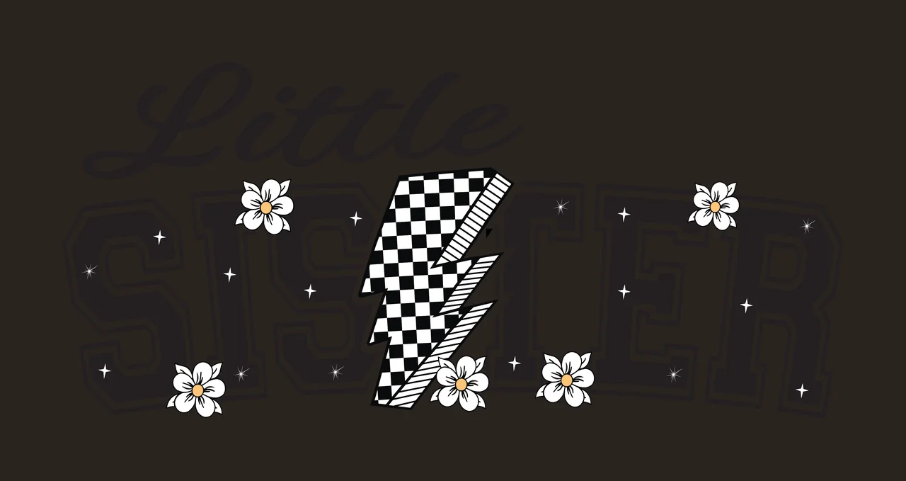 Little Sister Text With Lightning Bolt flower black white isolated contrast preview thumbnail