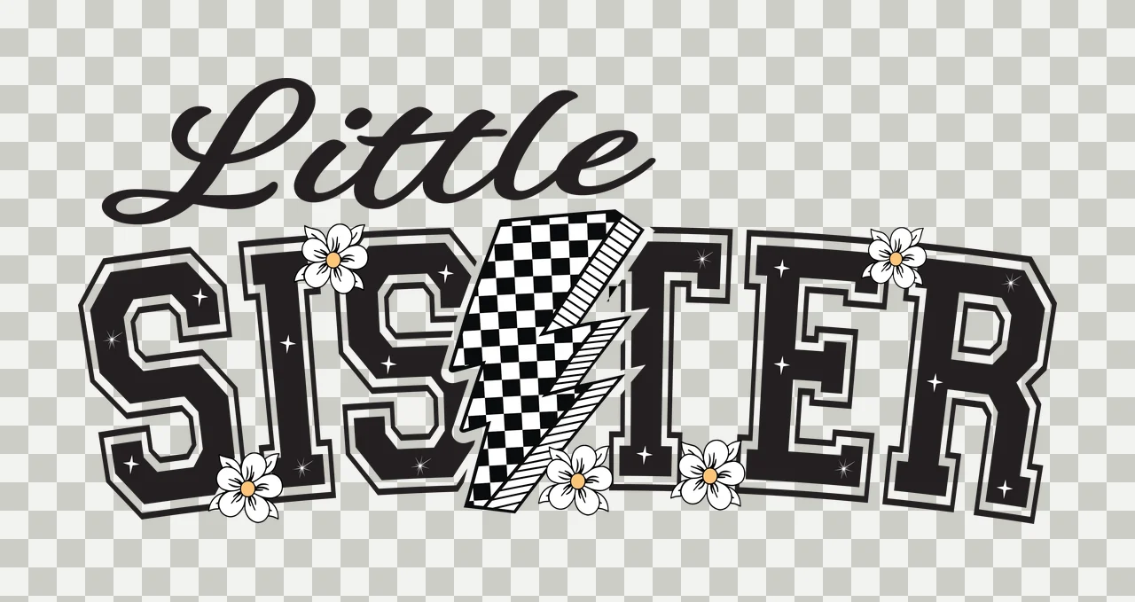 Little Sister Text With Lightning Bolt flower black white isolated transparency and detail preview thumbnail